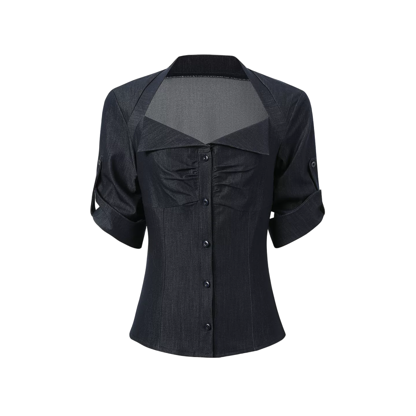 Korean Style Stretch Denim-Look Shirt
