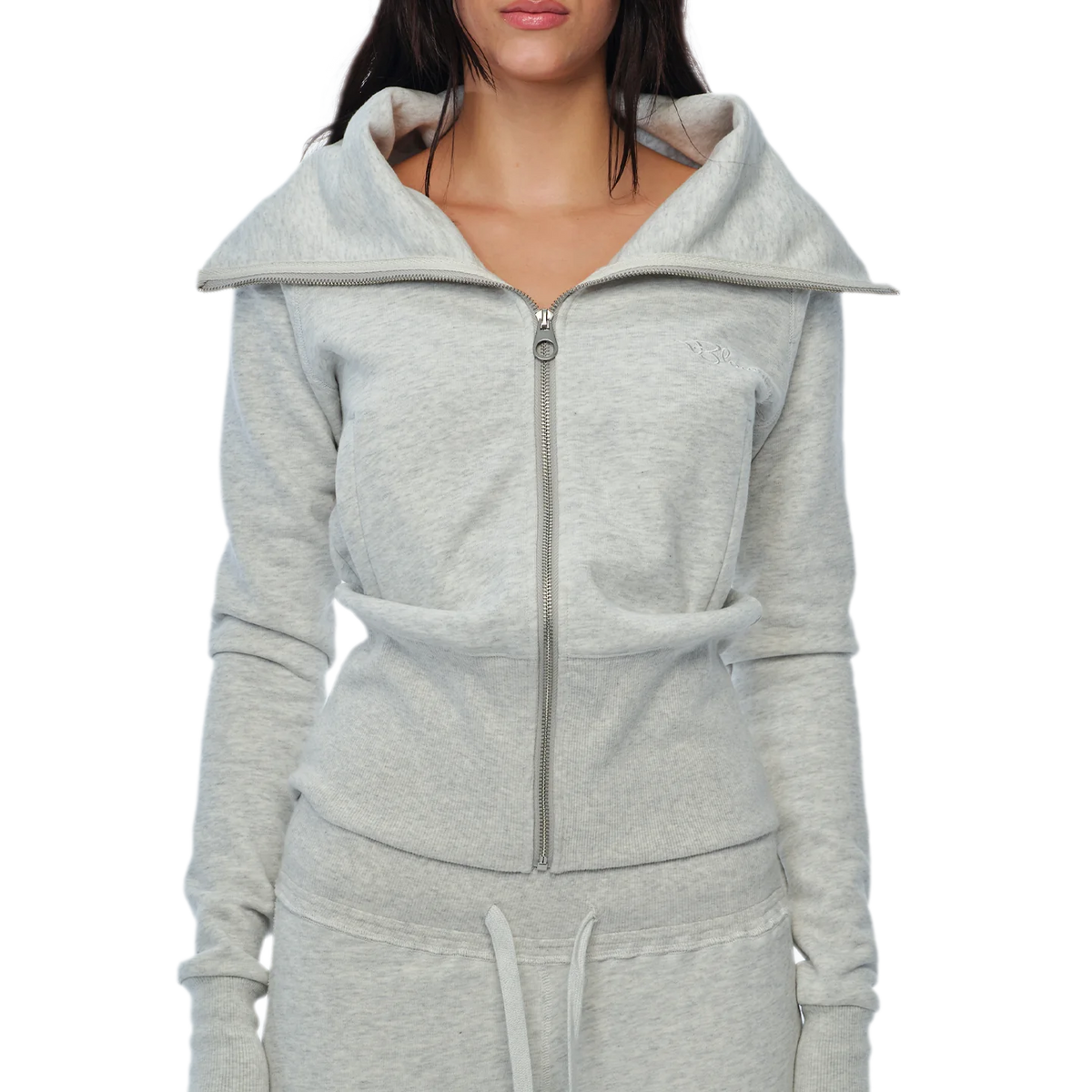 Sudadera corta con cremallera y cuello amplio