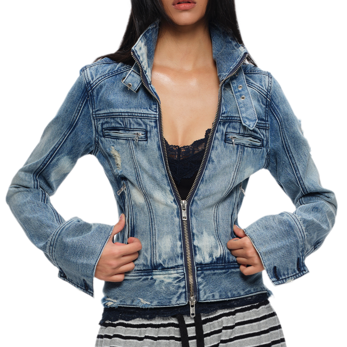 Distressed Cropped Denim Jacket