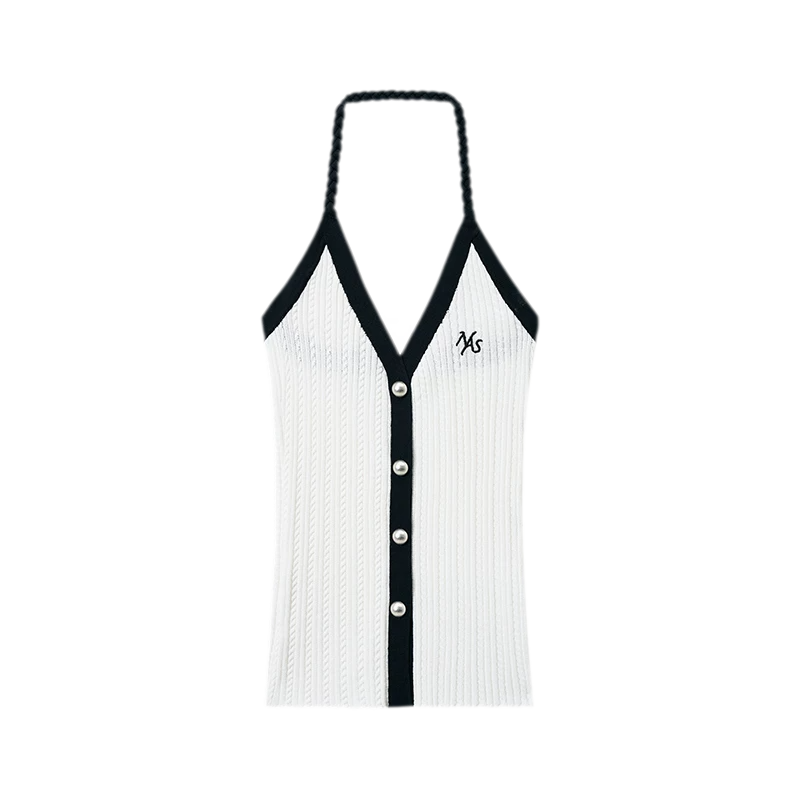 V-Neck Knitted Halter Vest