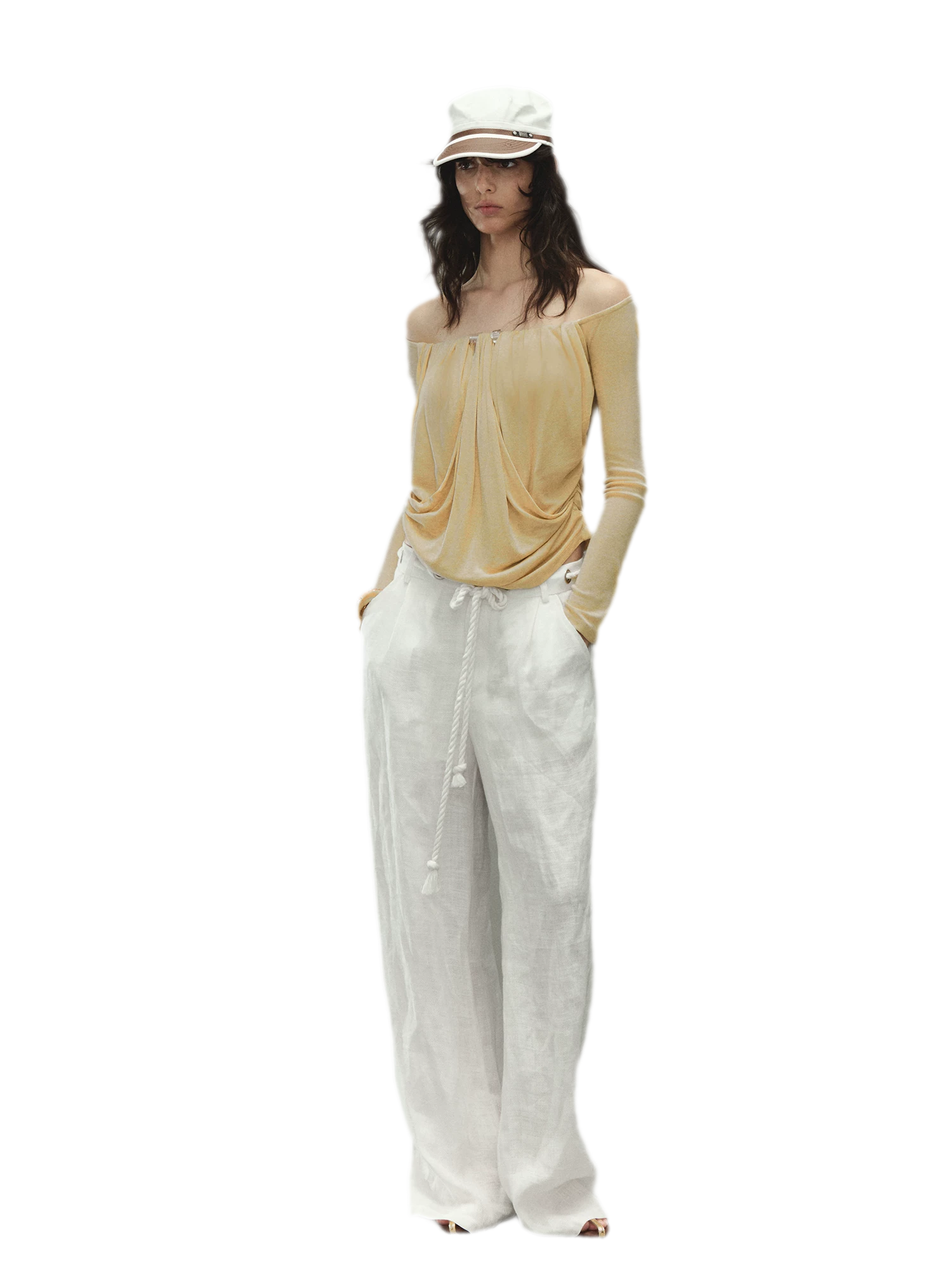 Relaxed Fit Linen Blend Wide-Leg Pants