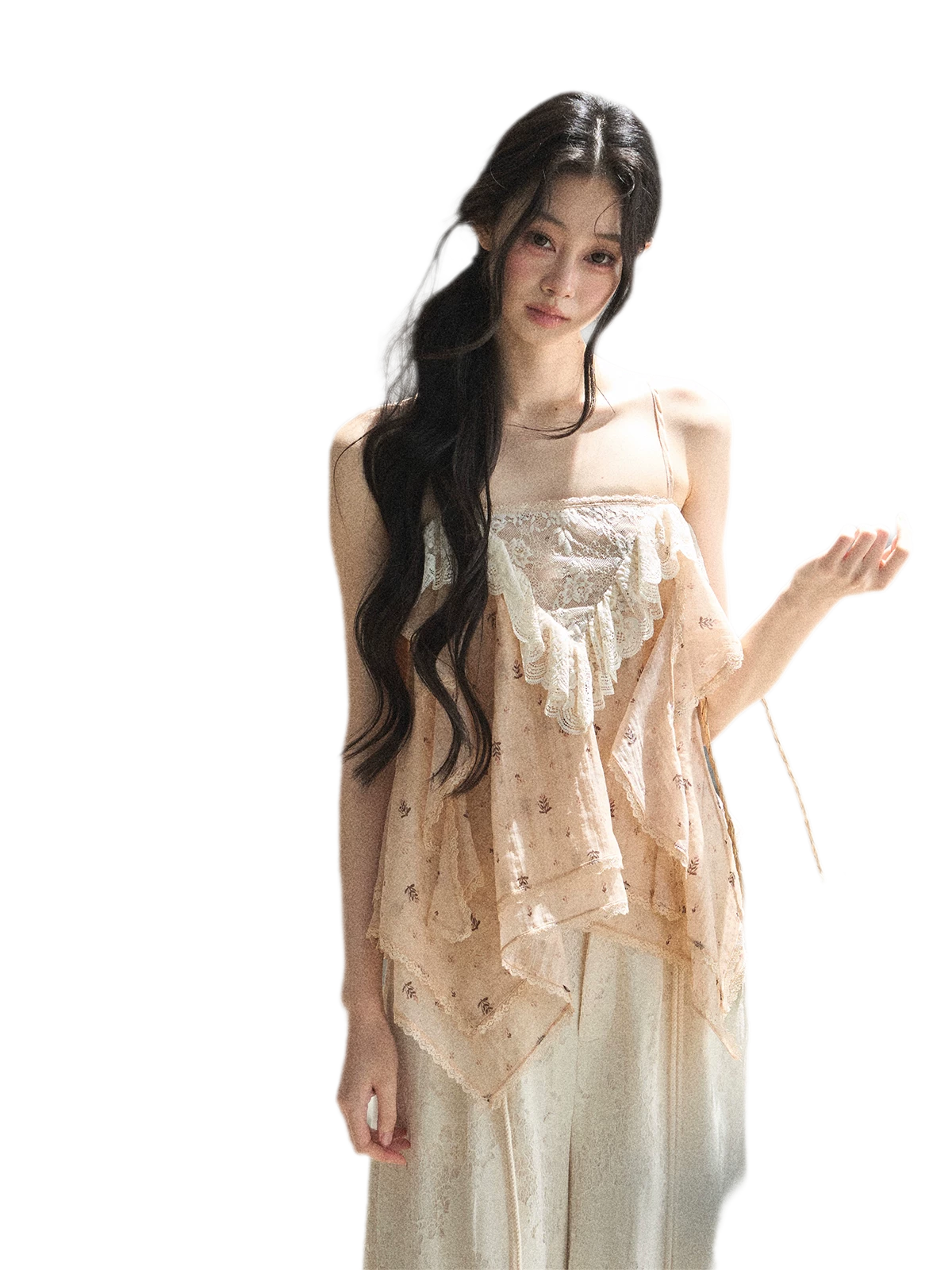 Lace Trim Asymmetric Cami