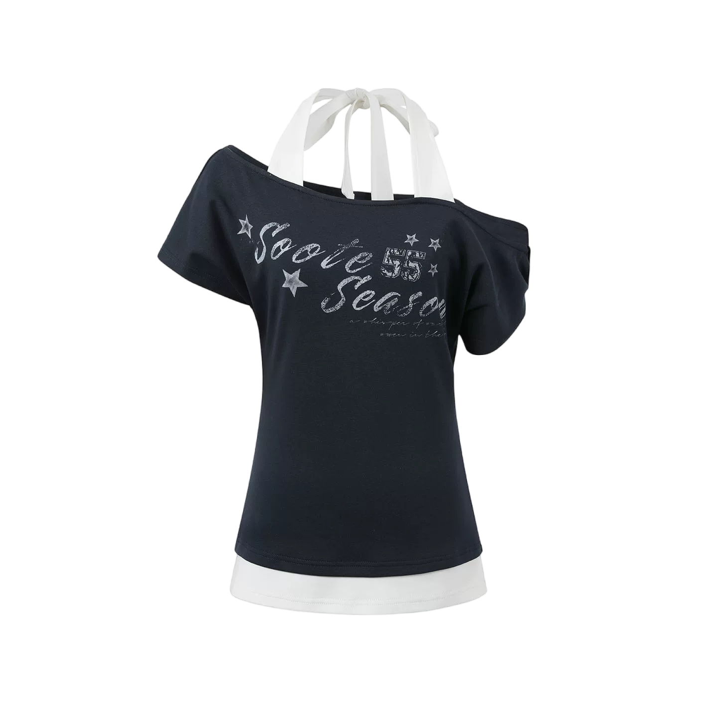 Vintage American Style Printed Off-Shoulder Cropped T-shirt