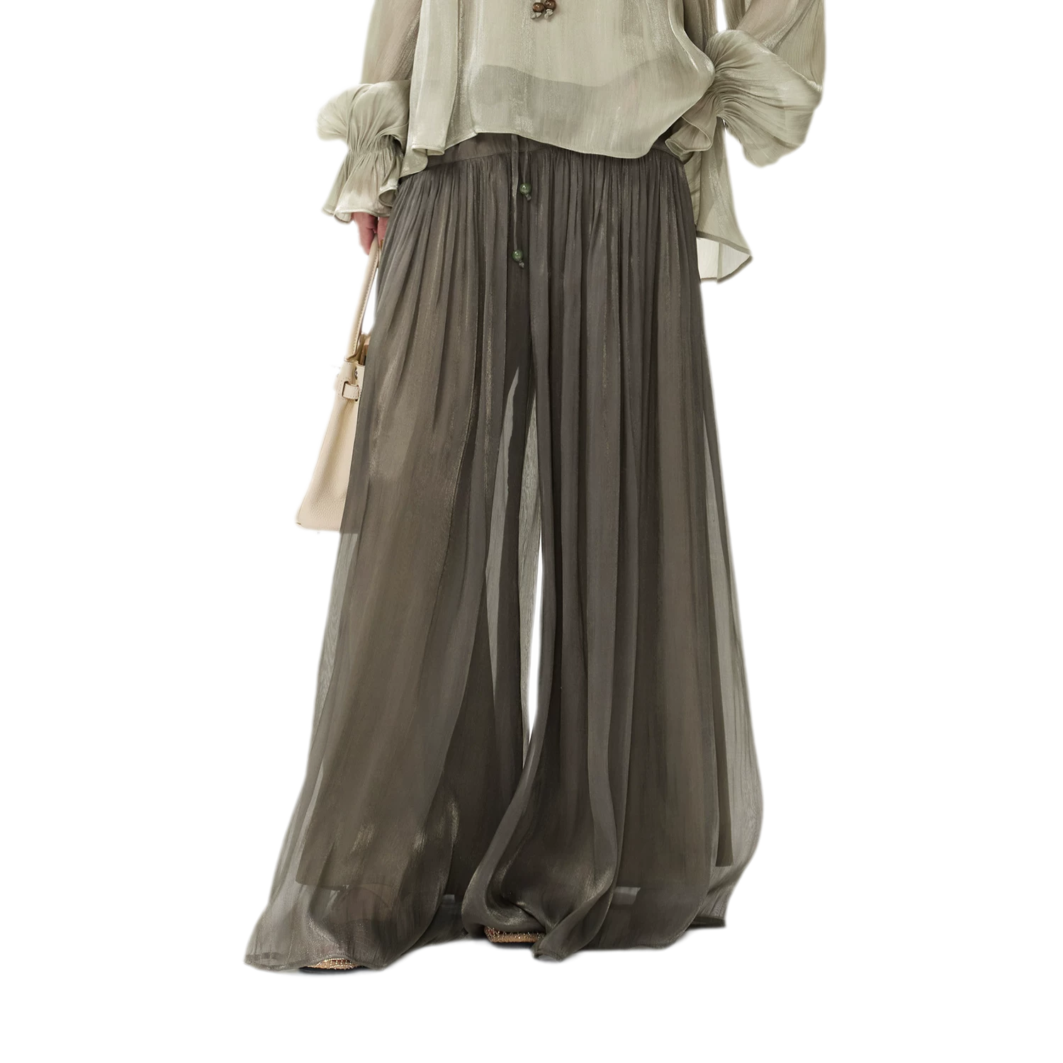 Pearlescent Crushed Chiffon Skirt-Pants