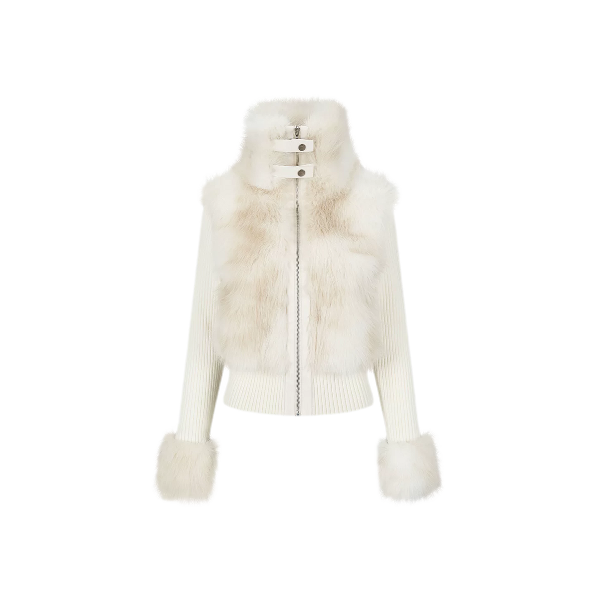 Taillierte Jacke mit Kunstpelz und Stehkragen