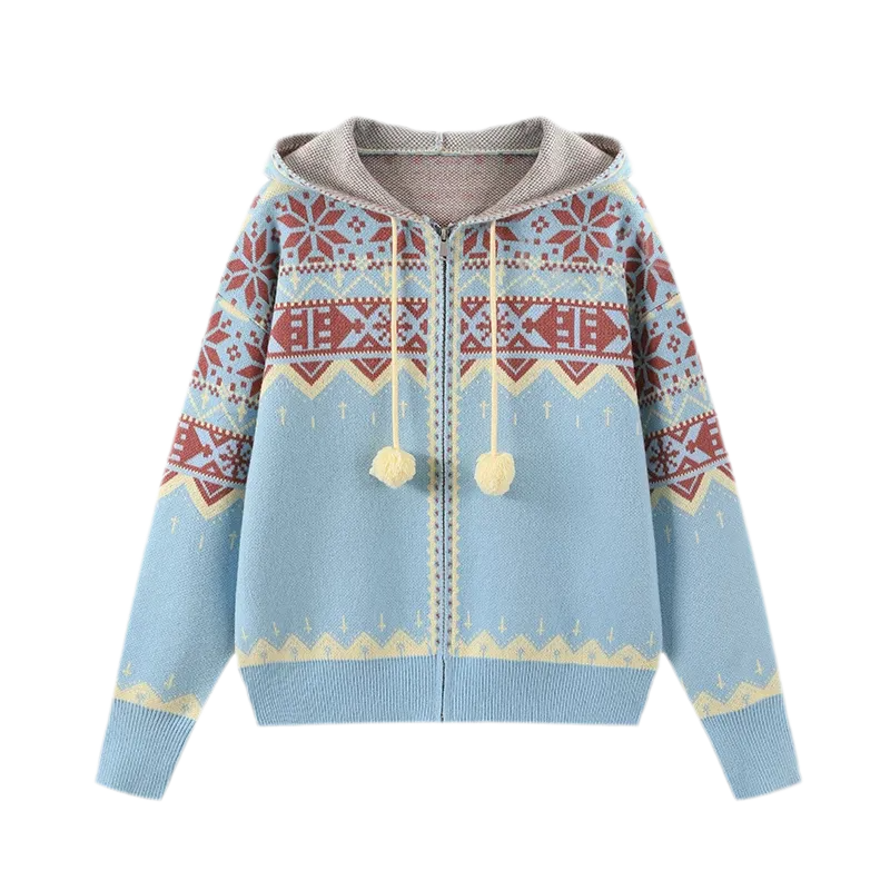 Fair Isle Hooded Zip Cardigan