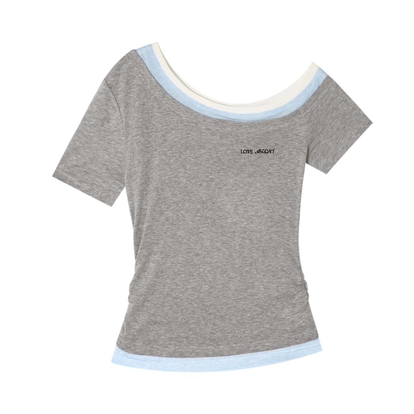 Asymmetric Off-Shoulder Colorblock Slim T-Shirt