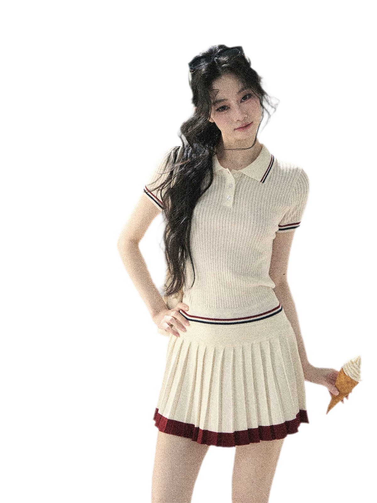 Ribbed Knit Polo Set