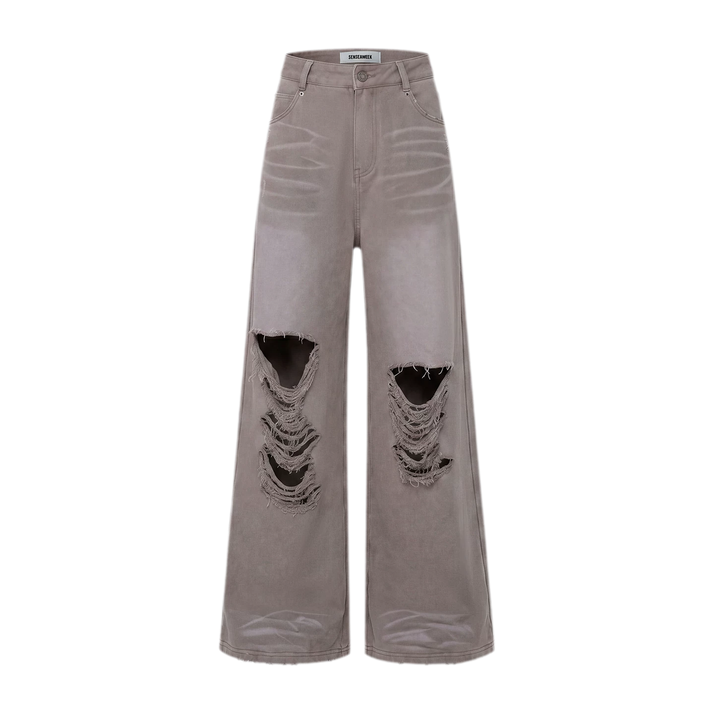 Washed Distressed Straight Pants