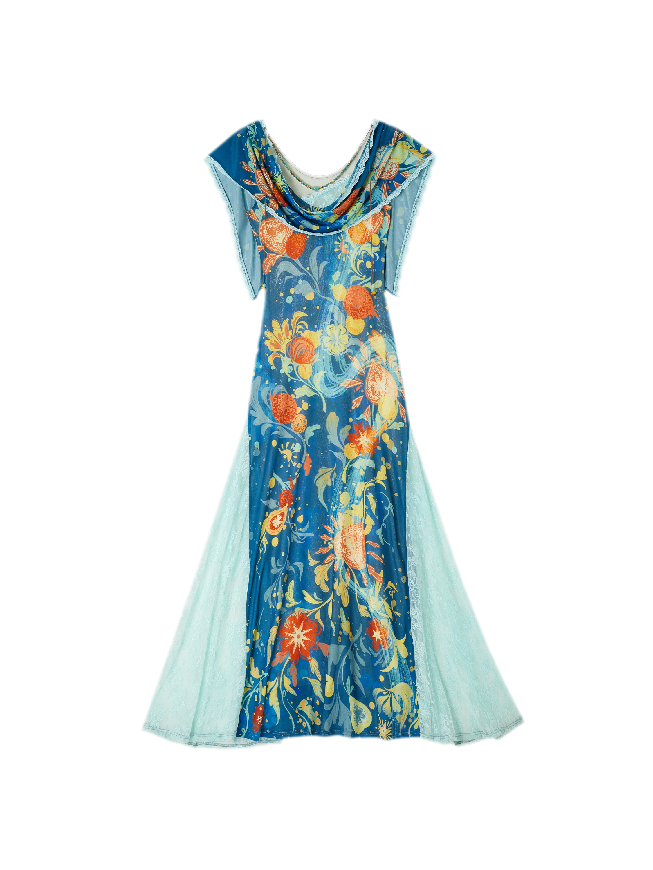 Beaded Lace Print Convertible Dress