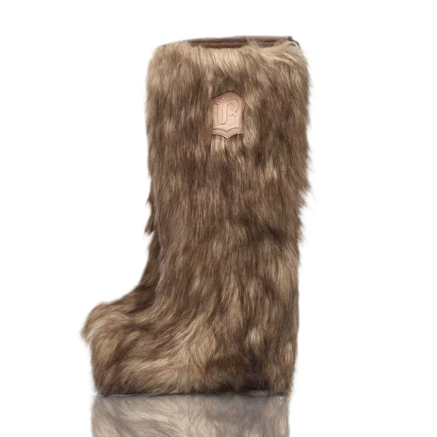 Eco-Fur Tall Wedge Boots