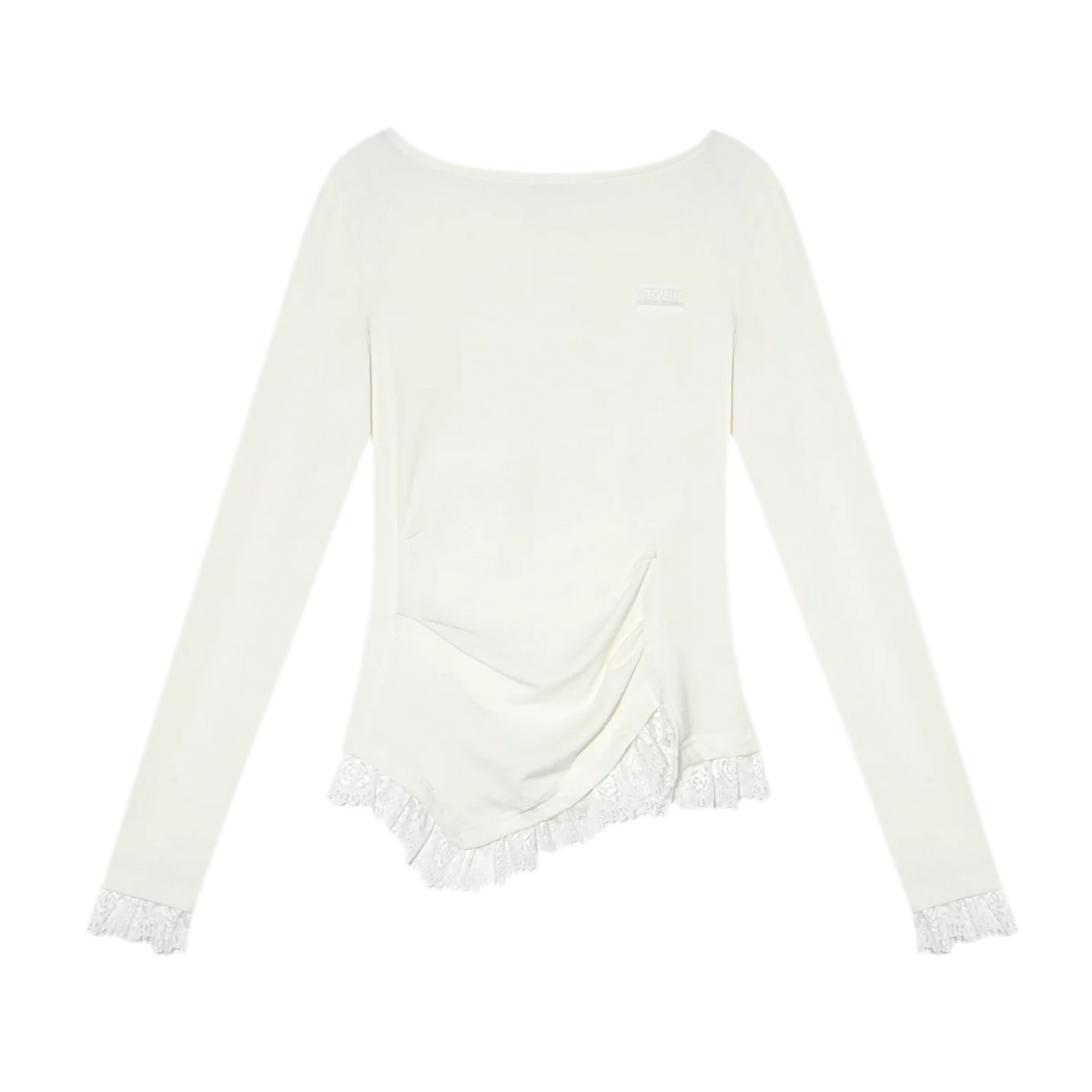 Lace Panel Ruched Hem Top