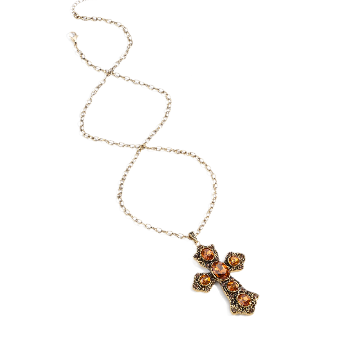 Collar con colgante de cruz con pedrería