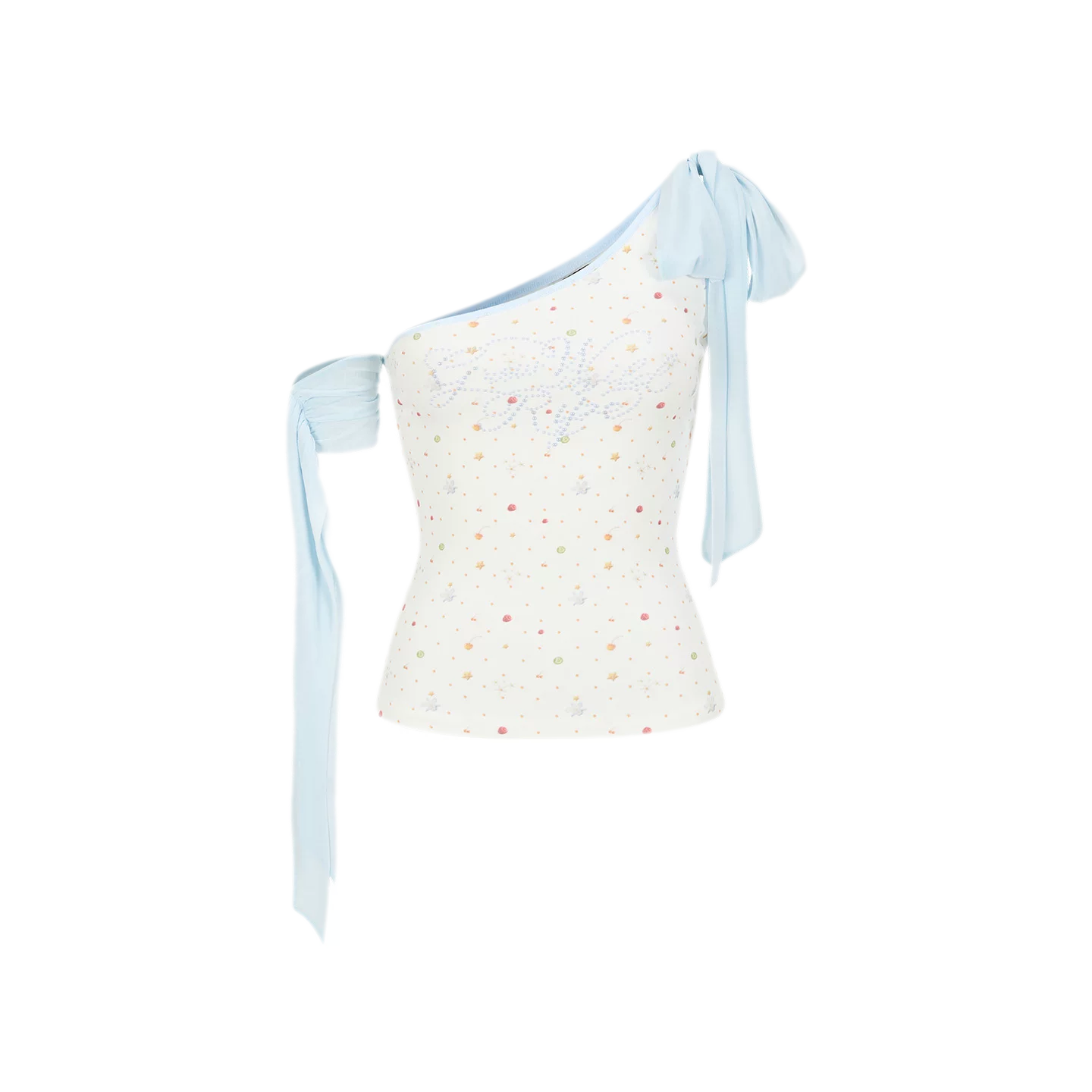 Printed Mesh One-Shoulder Tie Tank