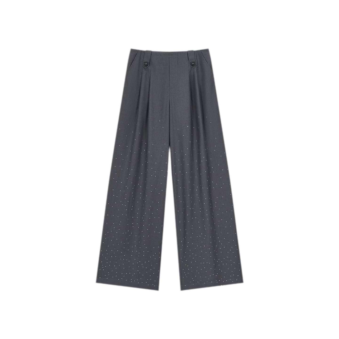 Rhinestone Pleated Waistband Wide-Leg Pants