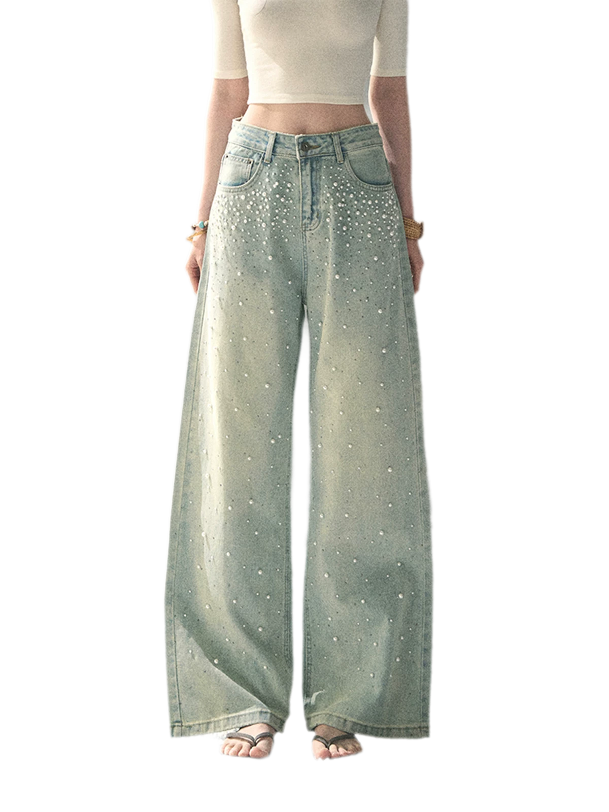 Washed Pearl Wide-Leg Jeans