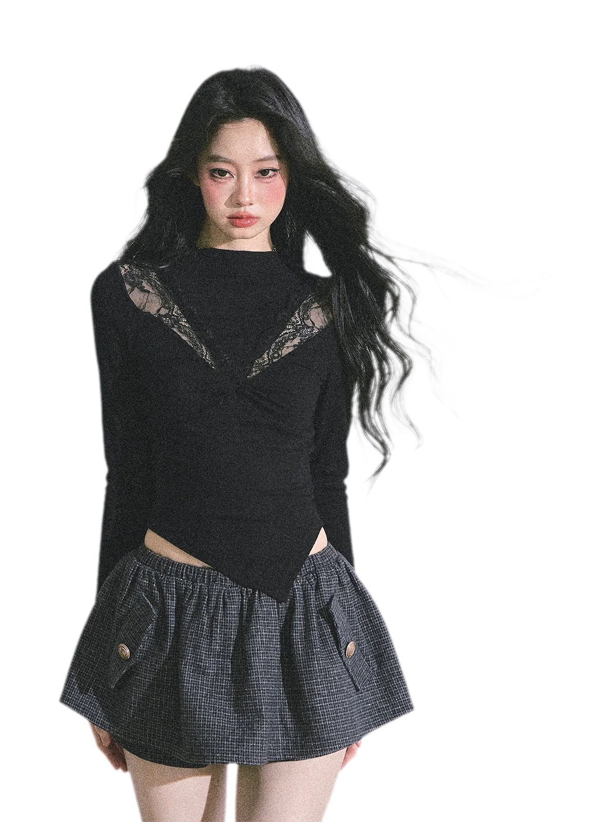 Lace Ruched Slim Fit Top