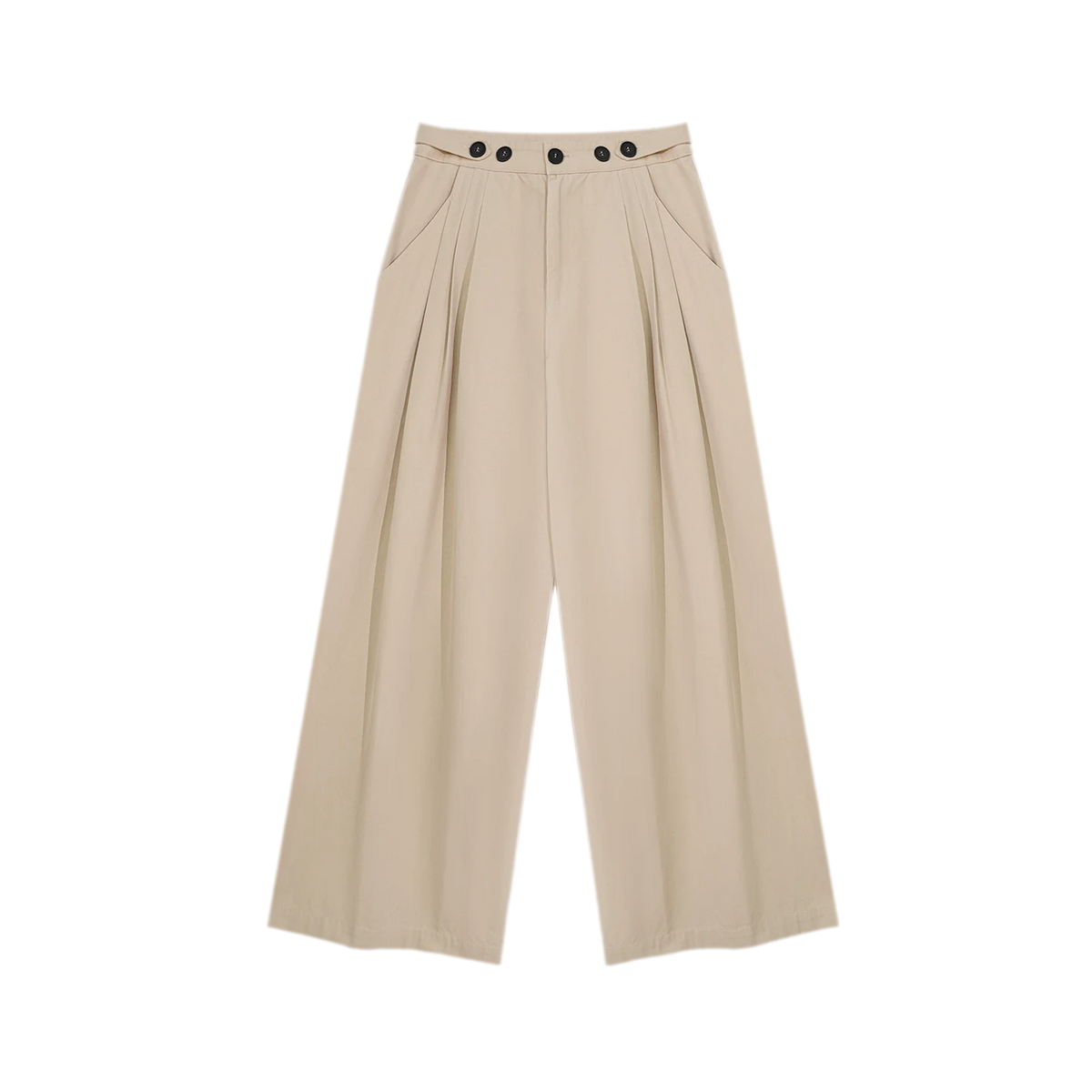 Pantaloni in cotone con pieghe e gamba ampia