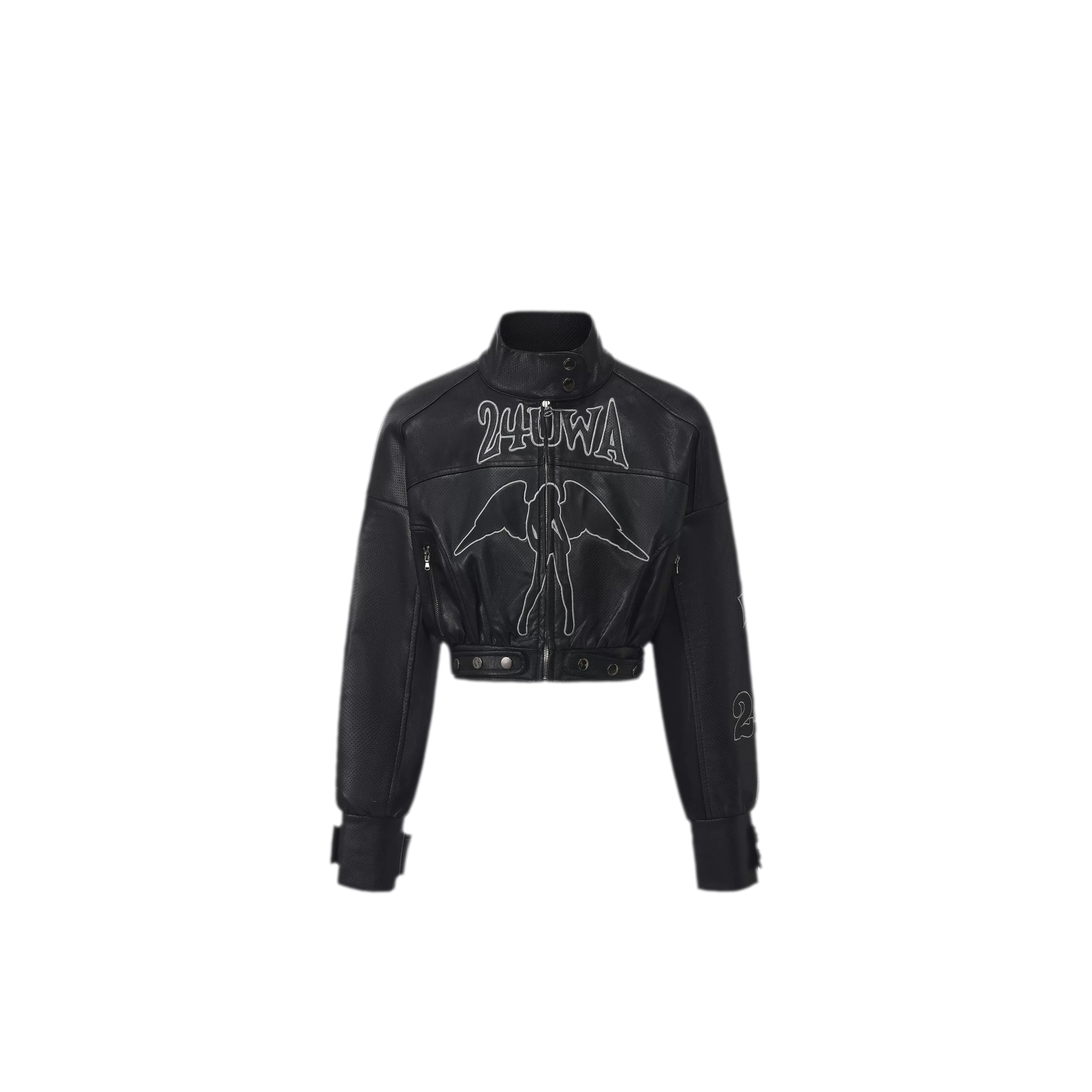 Appliqué Cropped Motorcycle Jacket