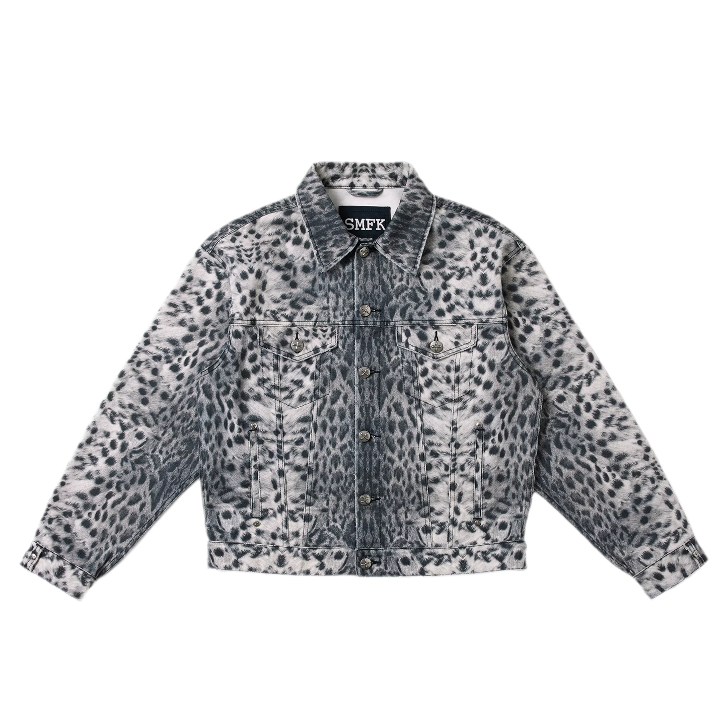 Cross Statue Leopard Camo Denim Jacket