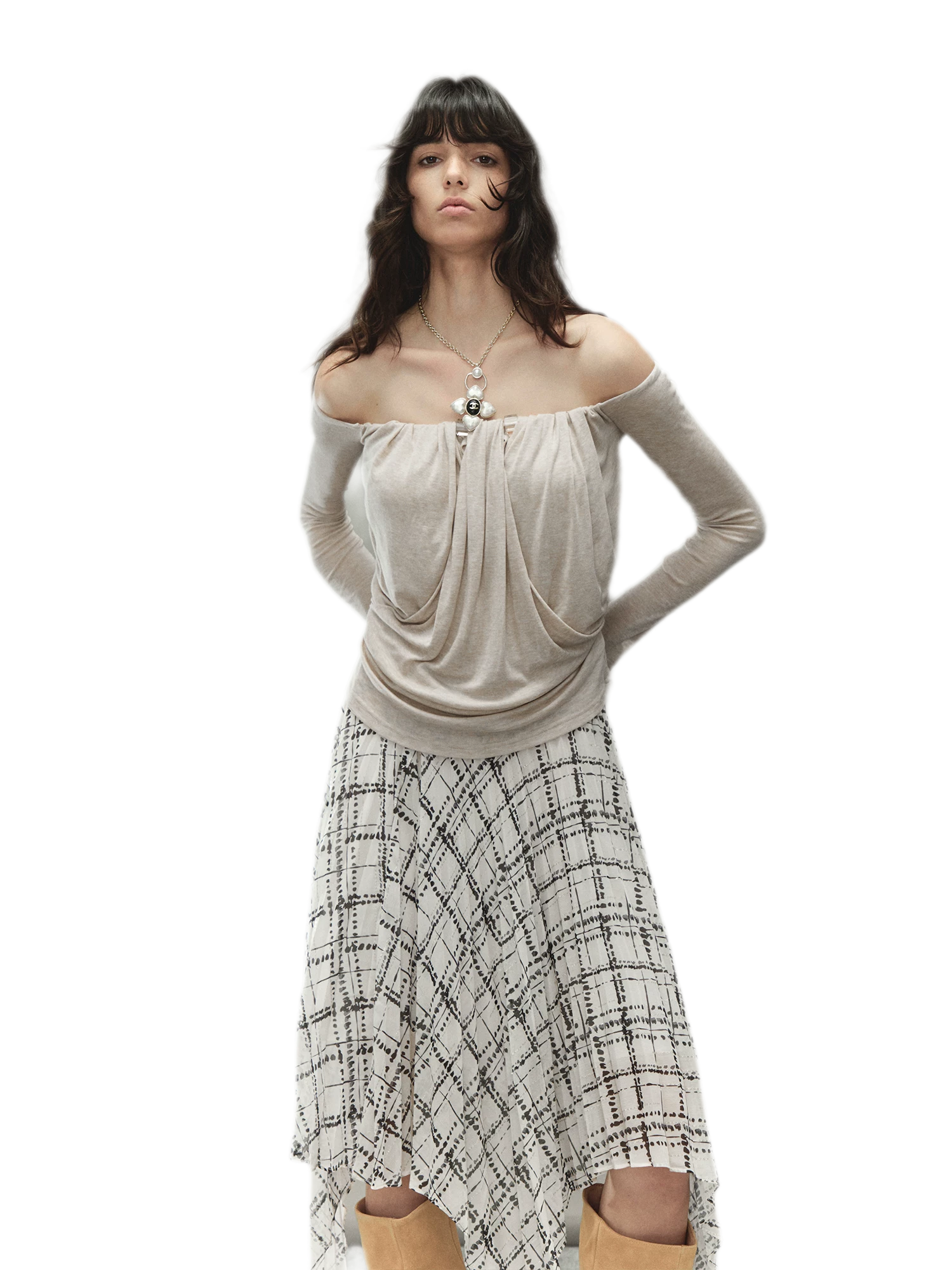 Tencel Wool Off-Shoulder Top