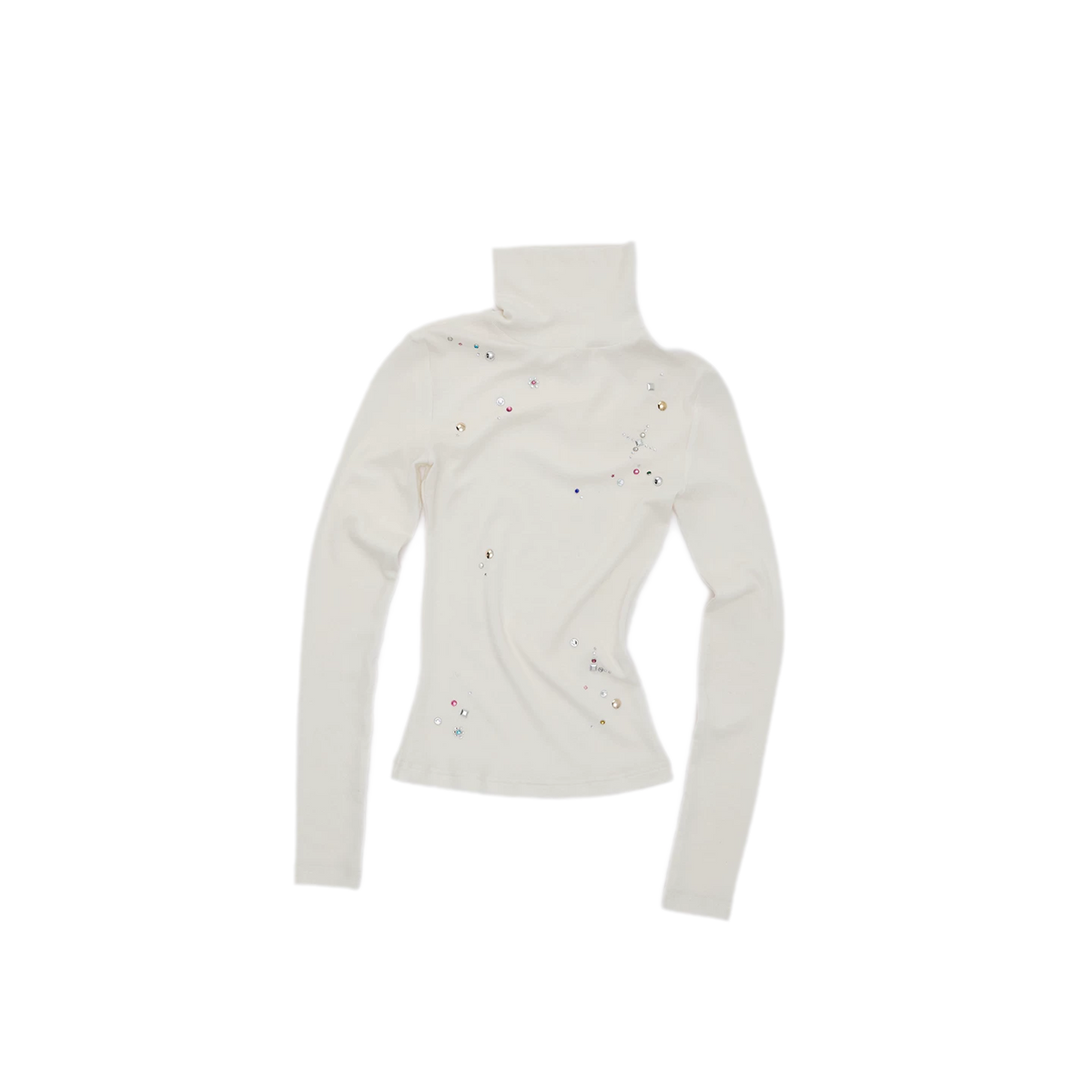 Top à col roulé en mérinos orné de strass