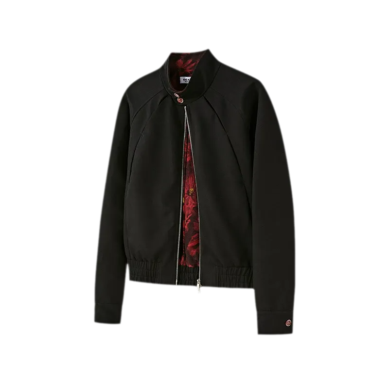Textured Contrast Harrington Jacket
