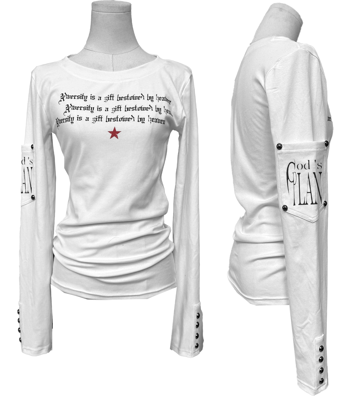 Studded Slogan Fitted Long-Sleeve Top