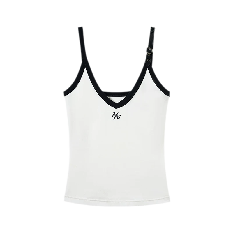 Monochrome Adjustable Leather Belt Tank Top