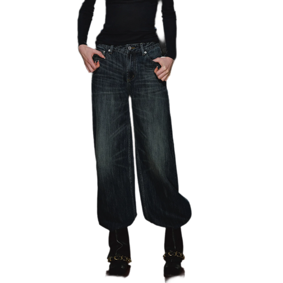 Jeans ricamati a quadri effetto lavato