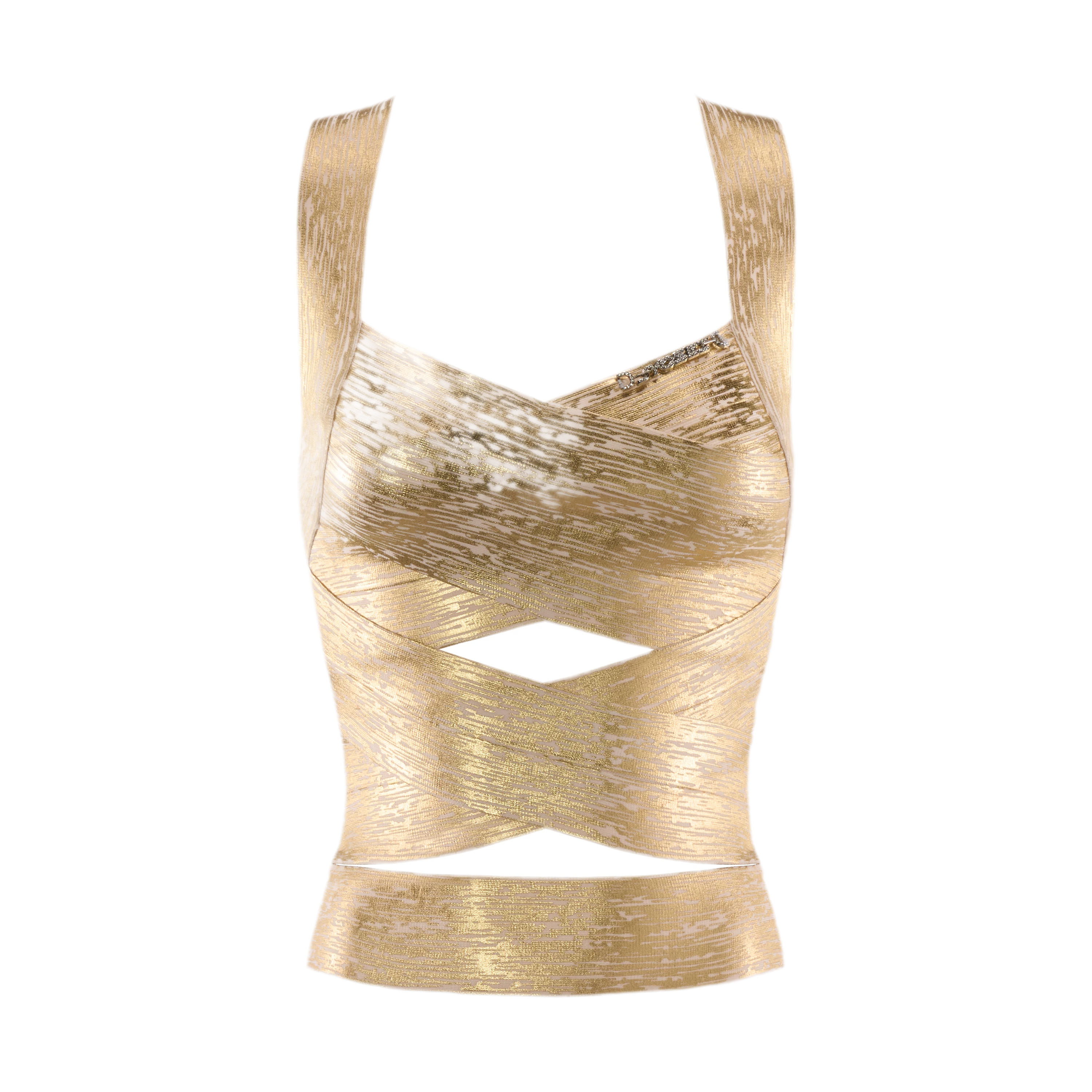 Gold Crisscross Strap Slim Fit Top