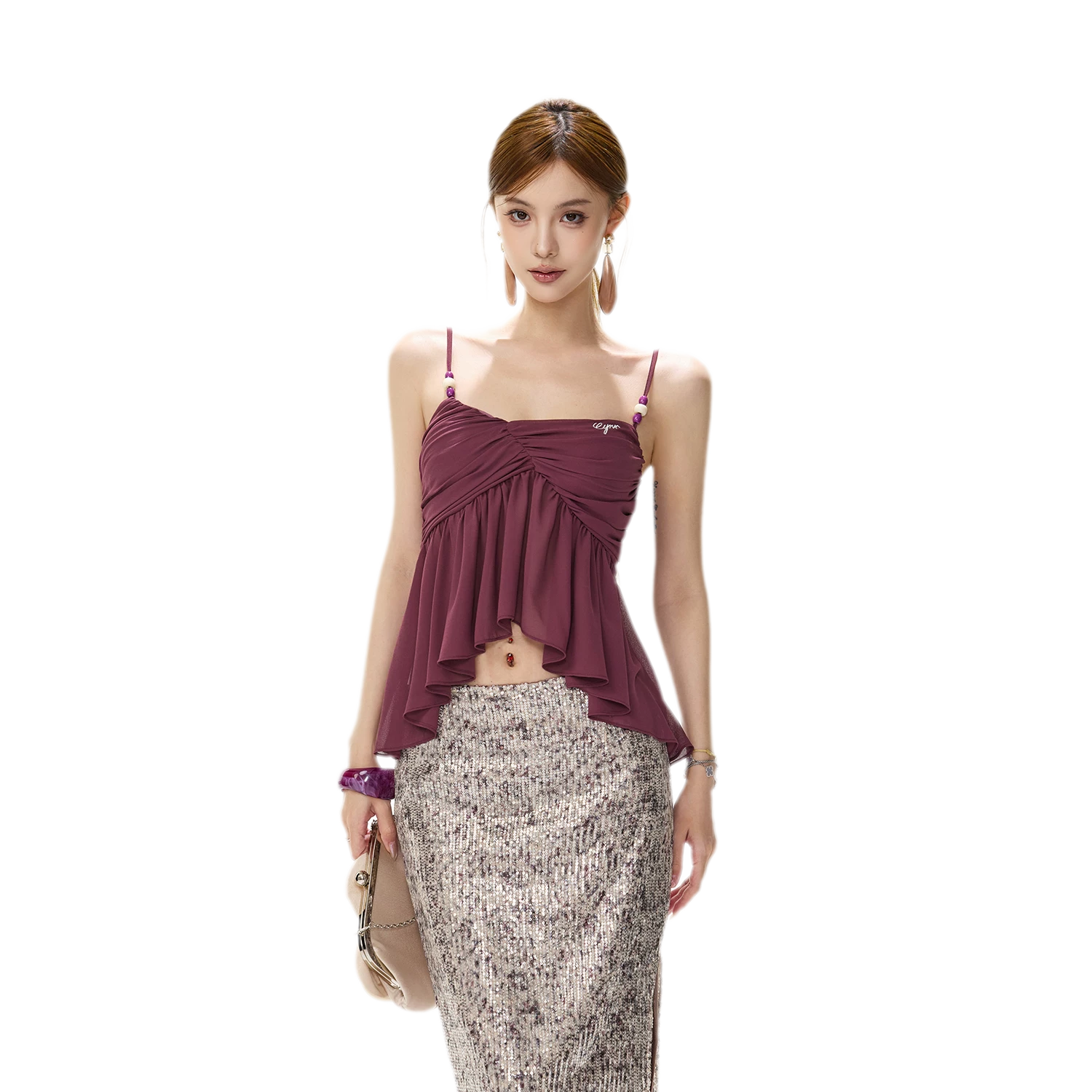 Beaded Ruffle Cami Top