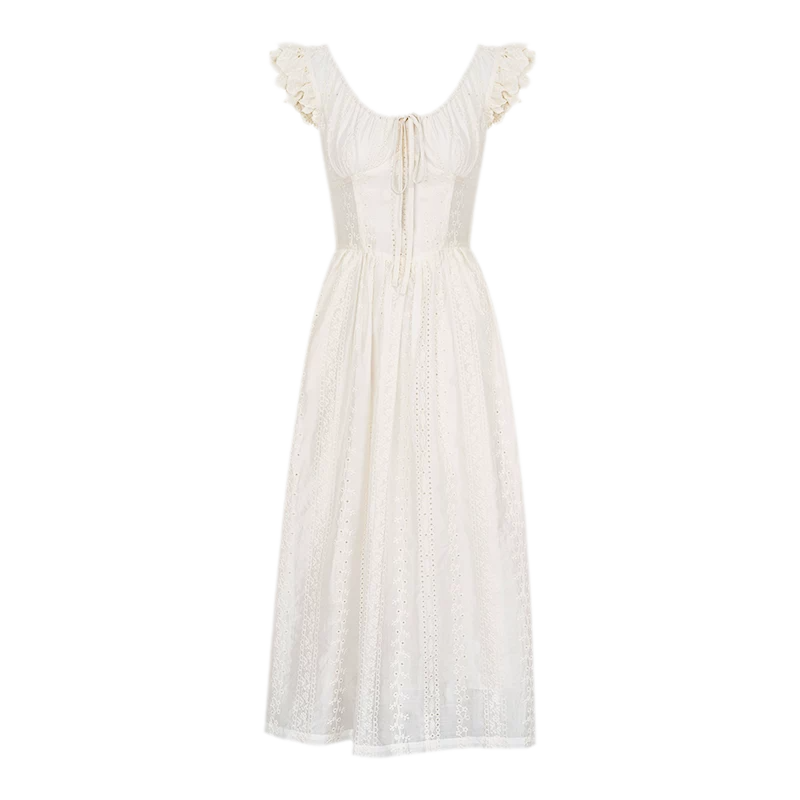 Embroidered Flutter Sleeve Dress