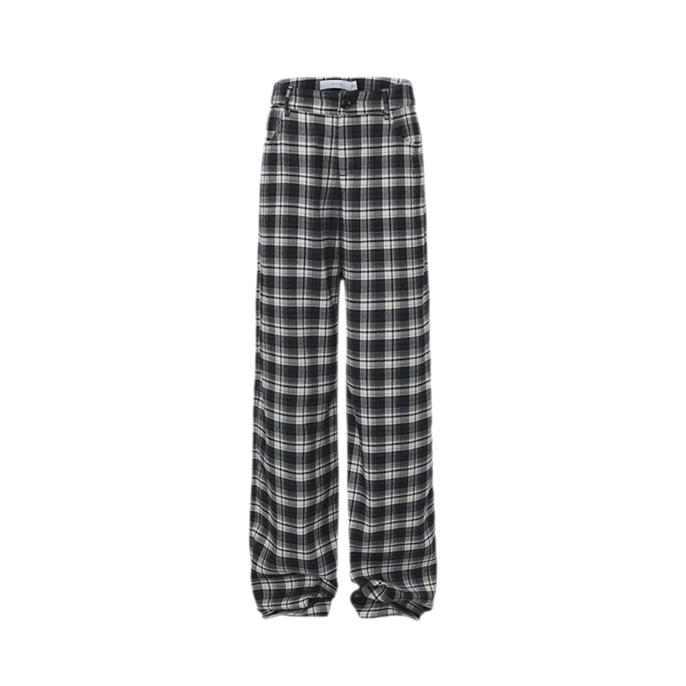Brushed Plaid Wide-Leg Pants