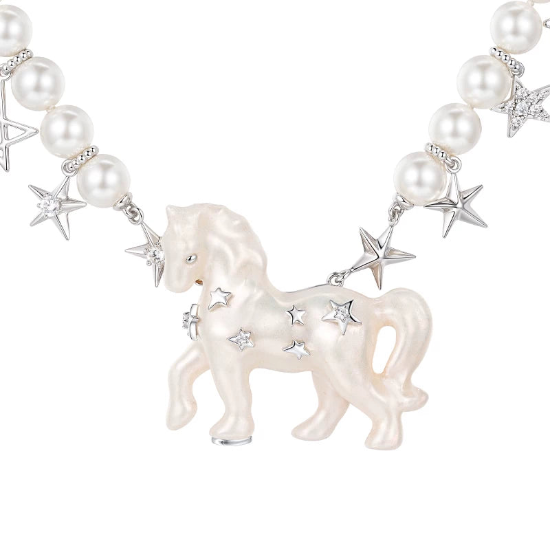 Pearl Horse Pendant Necklace