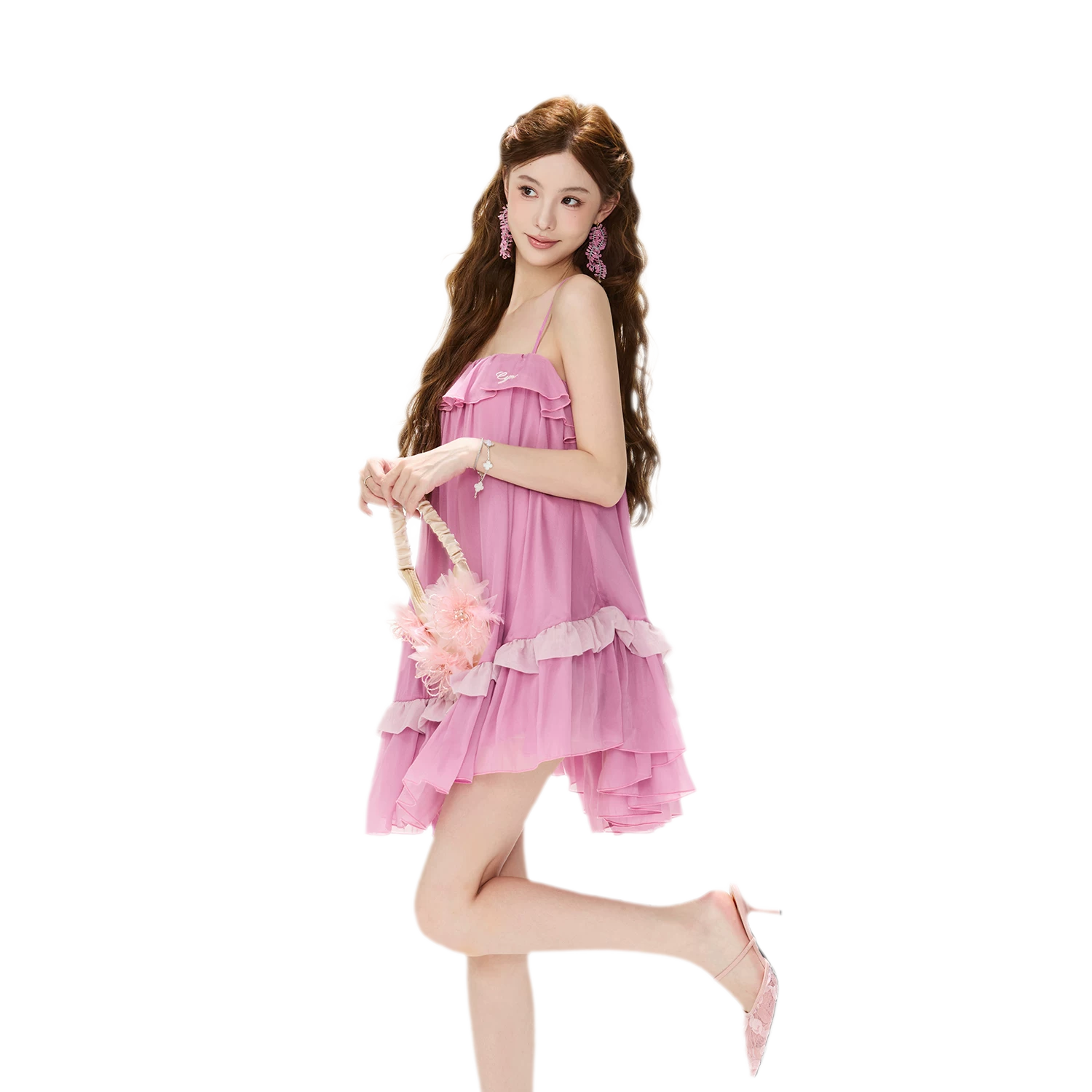 CYNR Romantic Contrast Chiffon Dress – Snow Plum