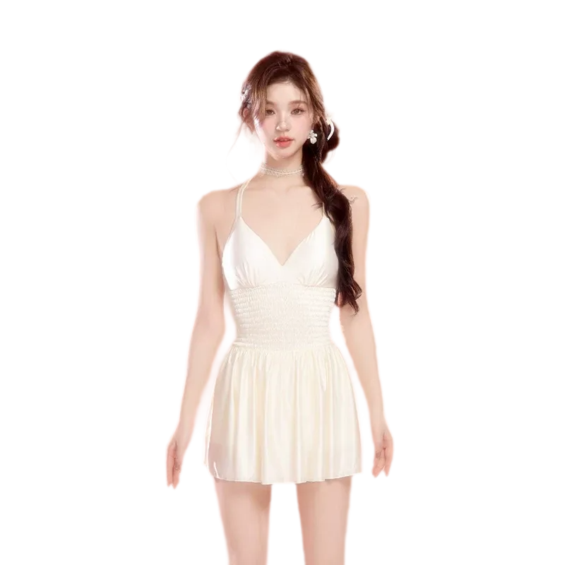 V-Neck Ruched Swim Dress