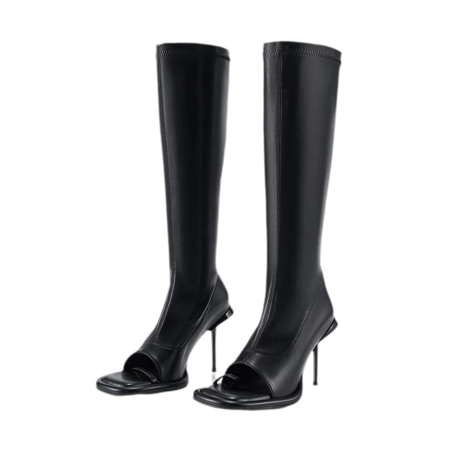 Open-Toe Stiletto Knee-High Boots