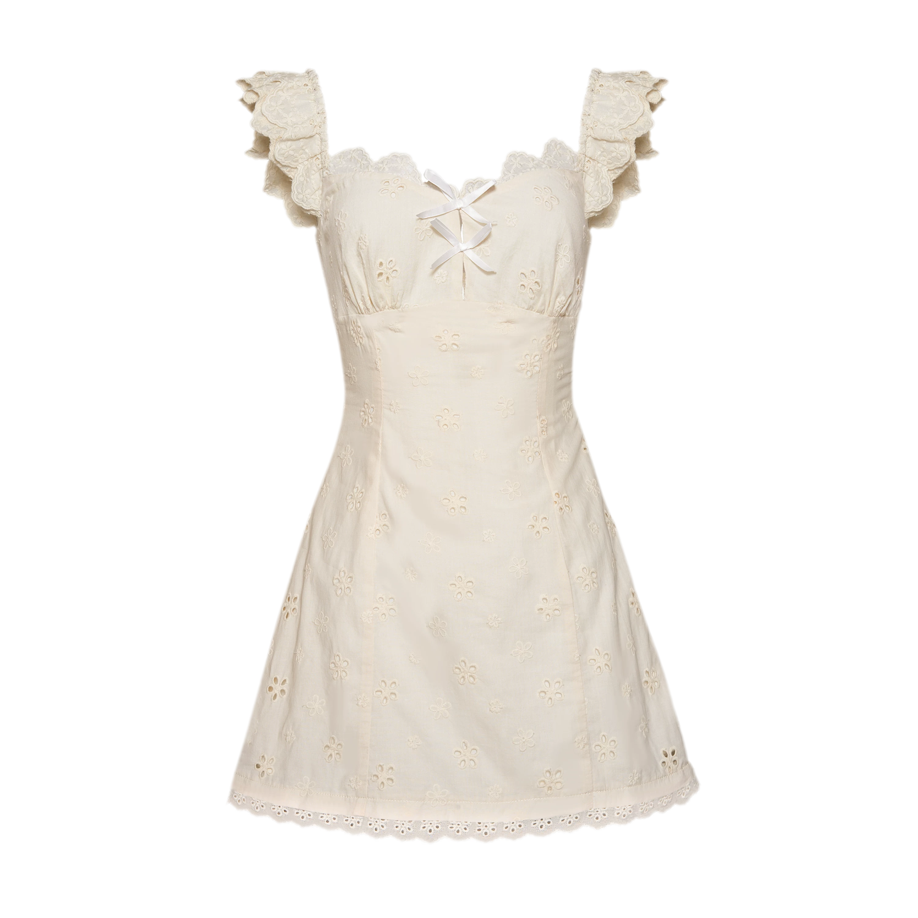 Embroidered Lace Flutter Sleeve Dress