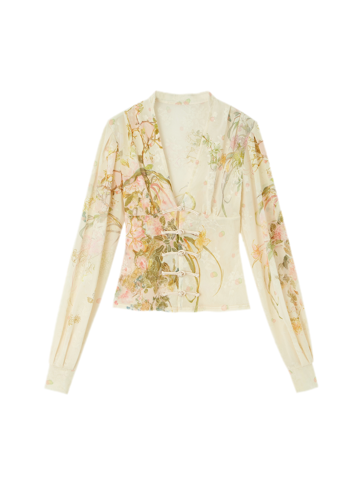 Bluse aus Jacquard-Samt mit Lampionärmeln