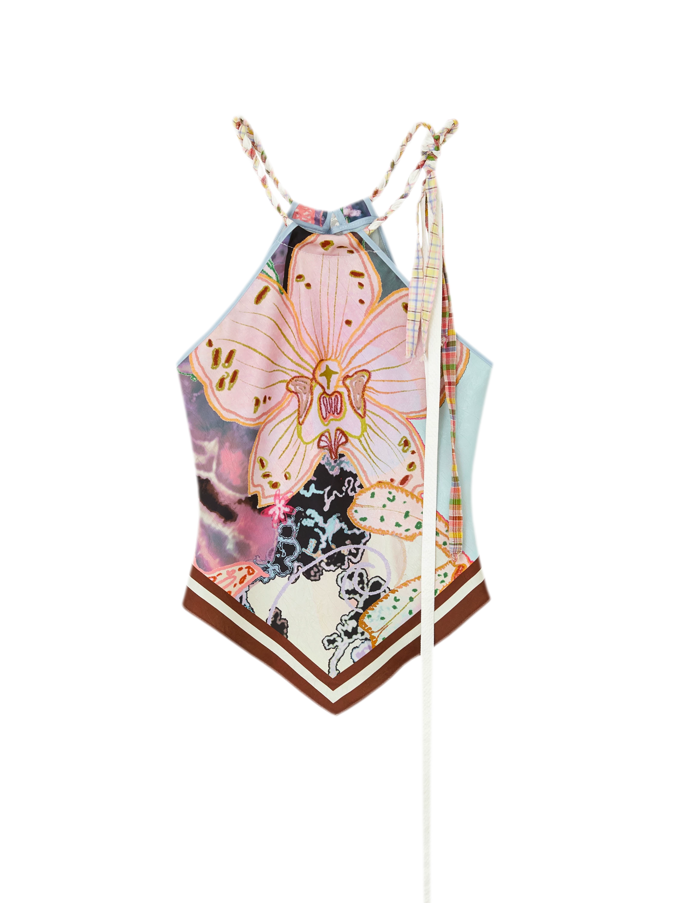 Reversible Satin Halter Top with Colorblock Weave
