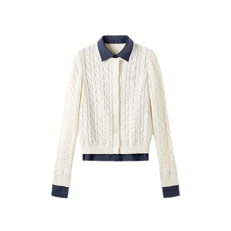 Cable Knit Faux-Layer Cardigan