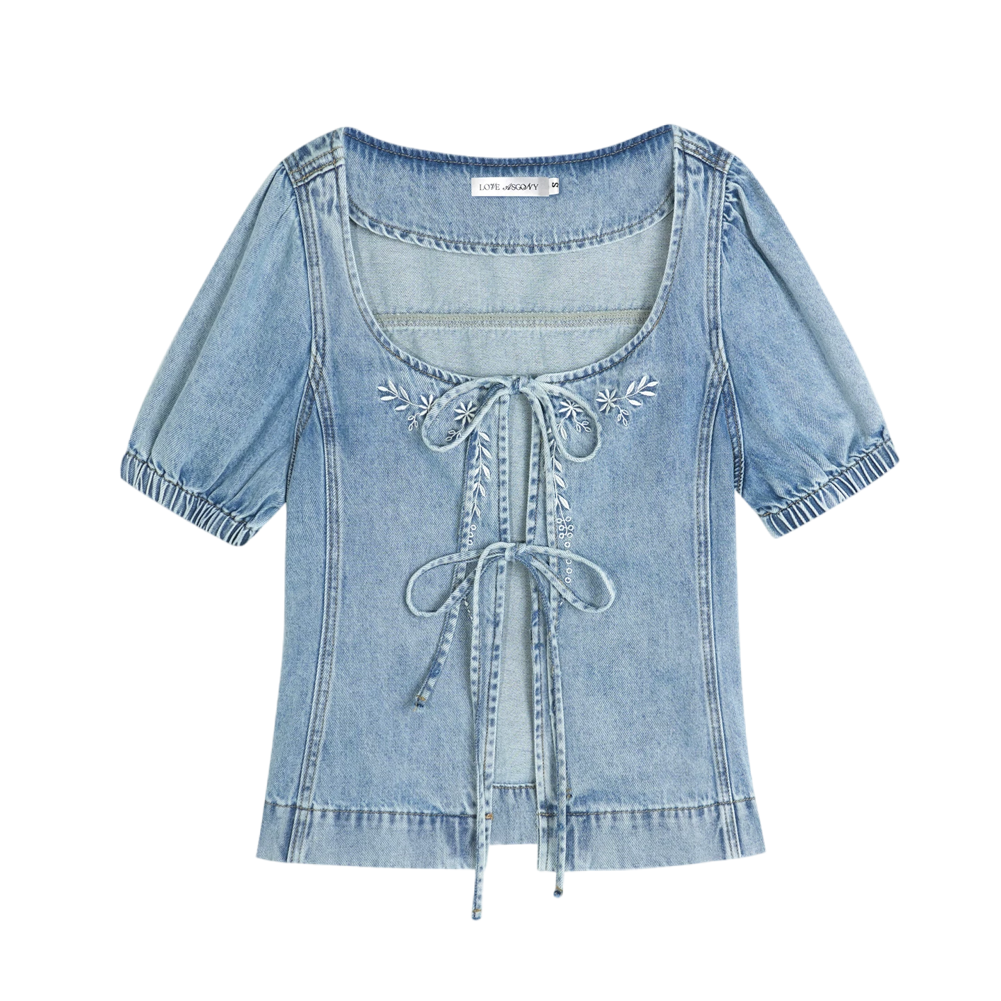 Floral Embroidered Tie Denim Top & Skort Set