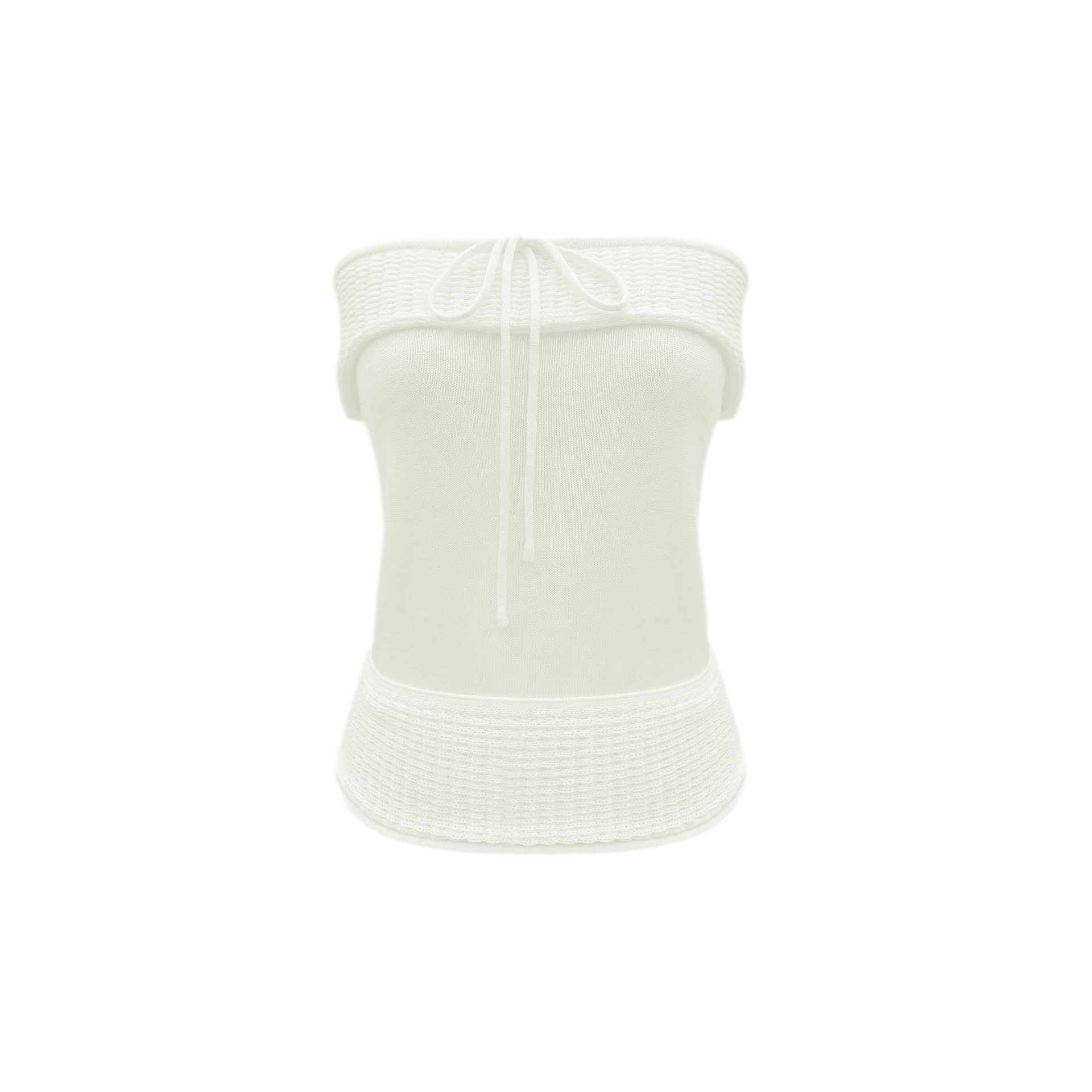 Waffle Drawstring Knit Bandeau Top