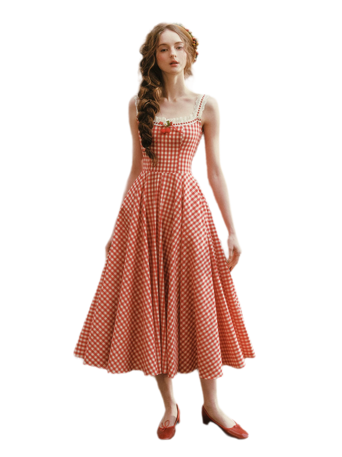 Gingham Lace Trim Dress