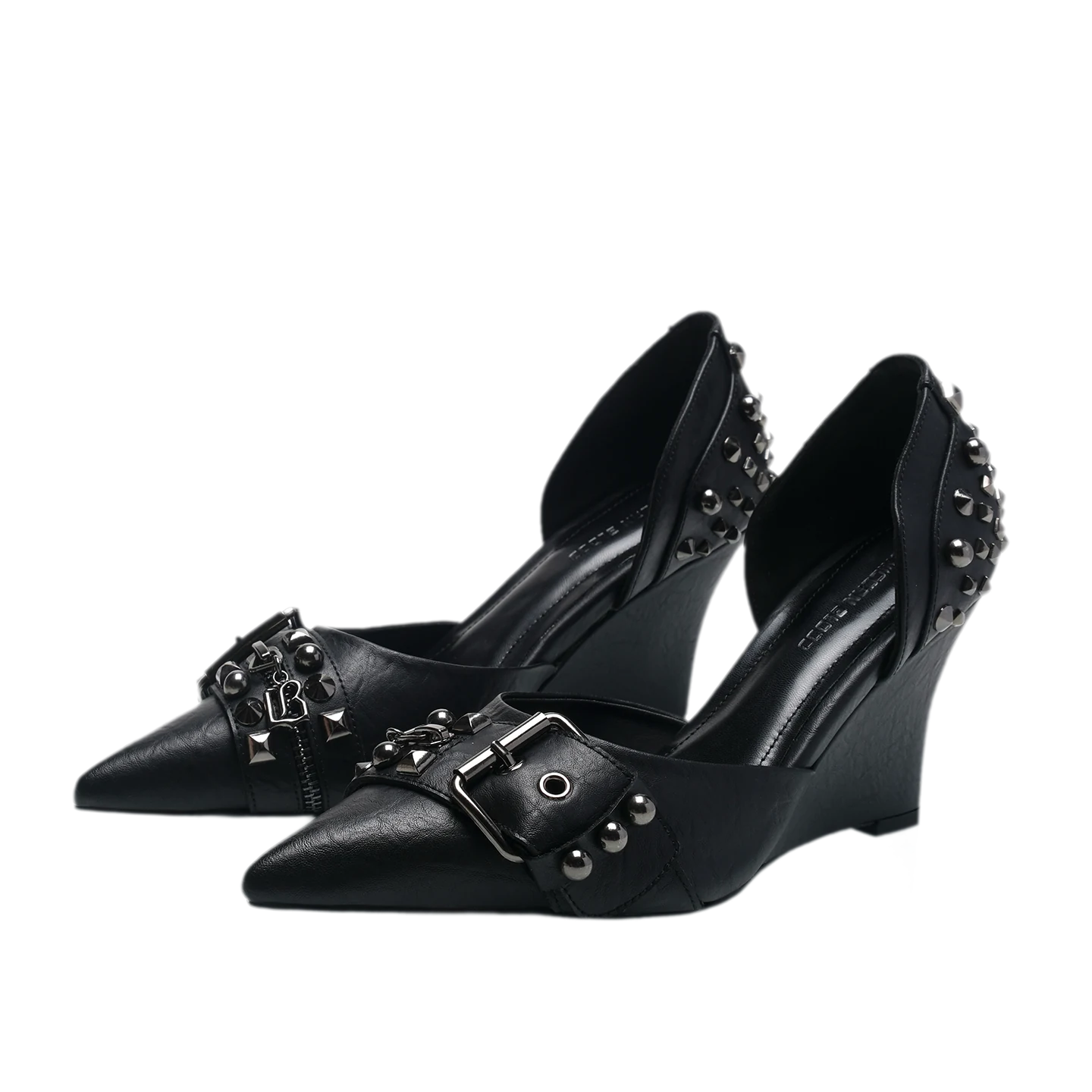 Studded Pointed-Toe Wedge Heels
