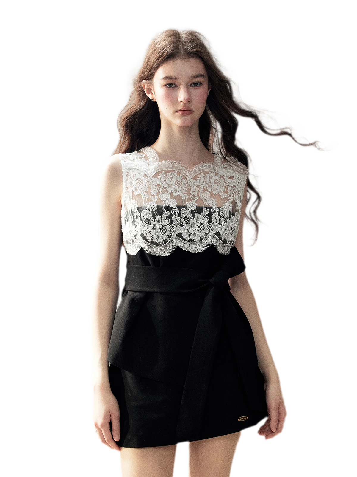 Lace Color-Block Sleeveless Top