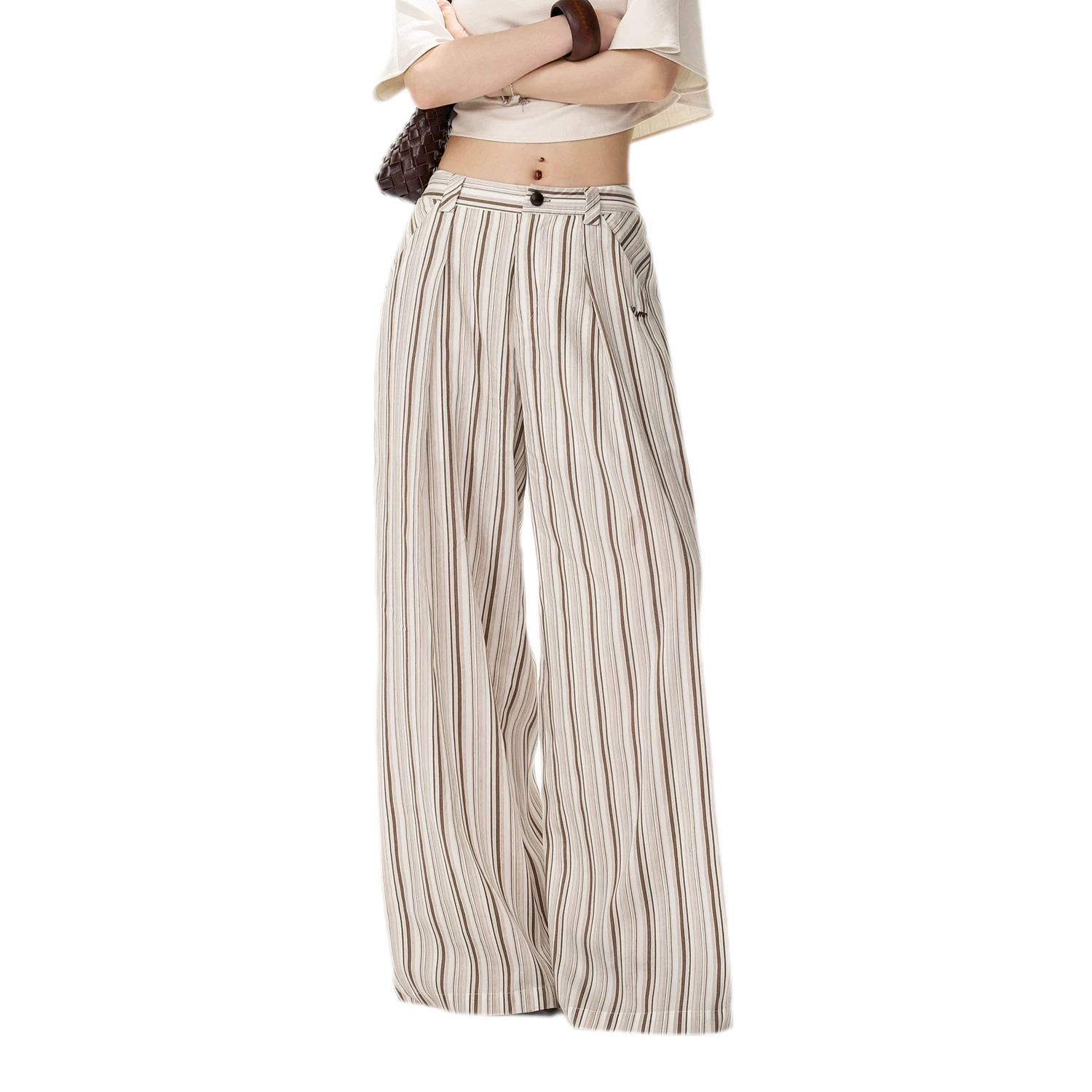 Tencel Stripe Wide-Leg Pants