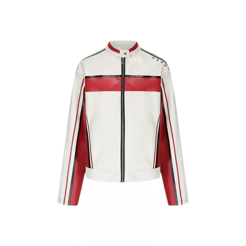 Oversized-Lederjacke mit Colorblocking