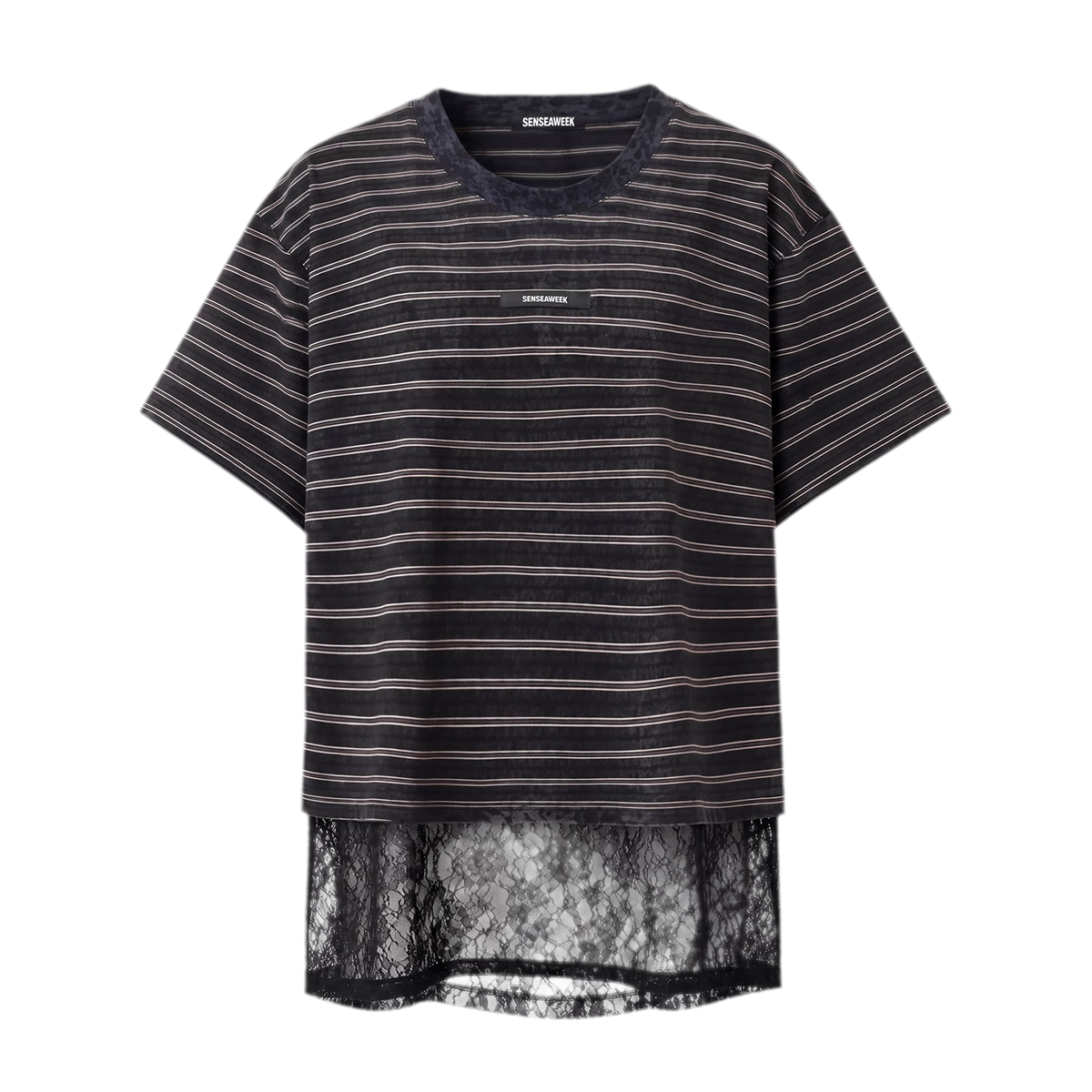 Striped Lace Hem T-Shirt